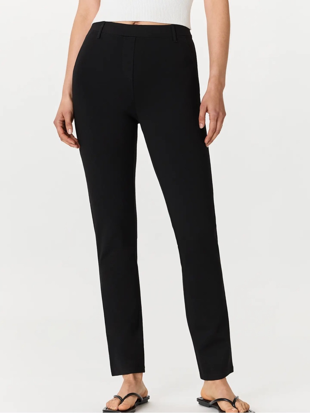 Quince Ultra Stretch Ponte Straight Leg Pants Womens Sz L Black Pull On